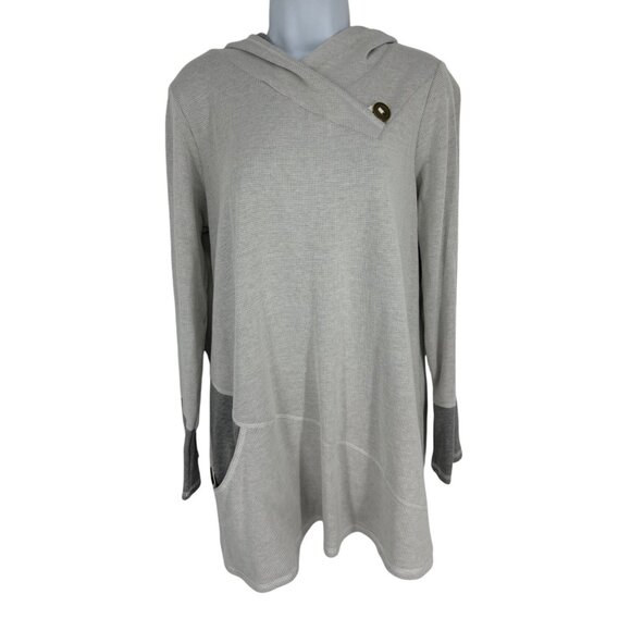 Neon Buddha Womens Hooded Waffle Knit Tunic Top With Button Accent & Pockets M - Picture 1 of 7